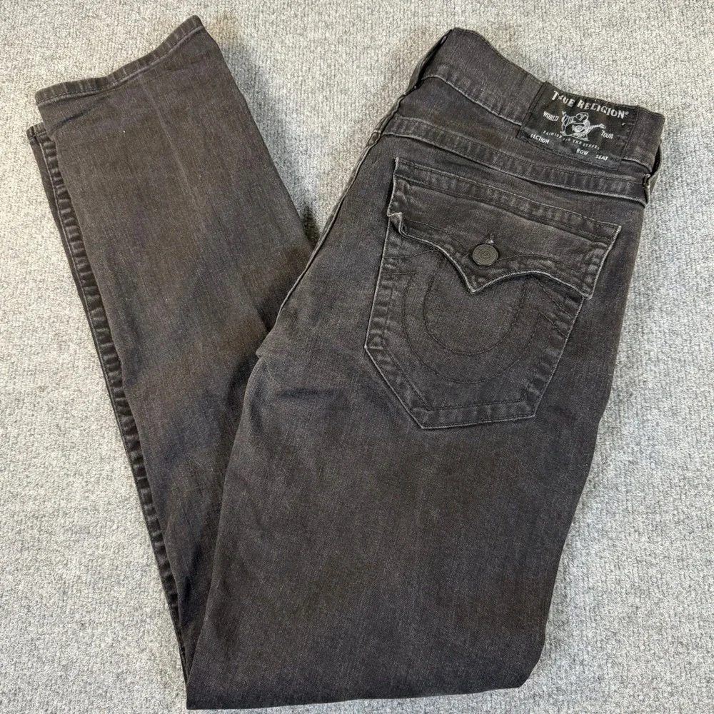 True Religion Rocco Flap Mens Relaxed Skinny Jeans Rinse Black Size 36 #3253
